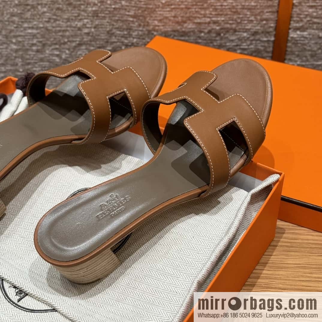 HERMES 185 Oasis high heel sandals, golden brown/ck37/gold plain /Swift