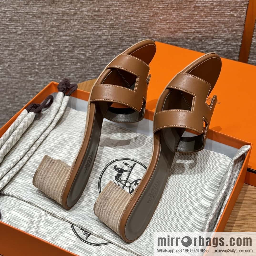 HERMES 185 Oasis high heel sandals, golden brown/ck37/gold plain /Swift