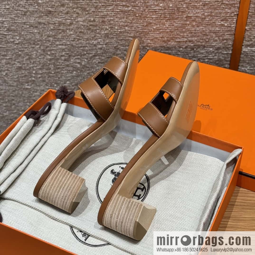 HERMES 185 Oasis high heel sandals, golden brown/ck37/gold plain /Swift