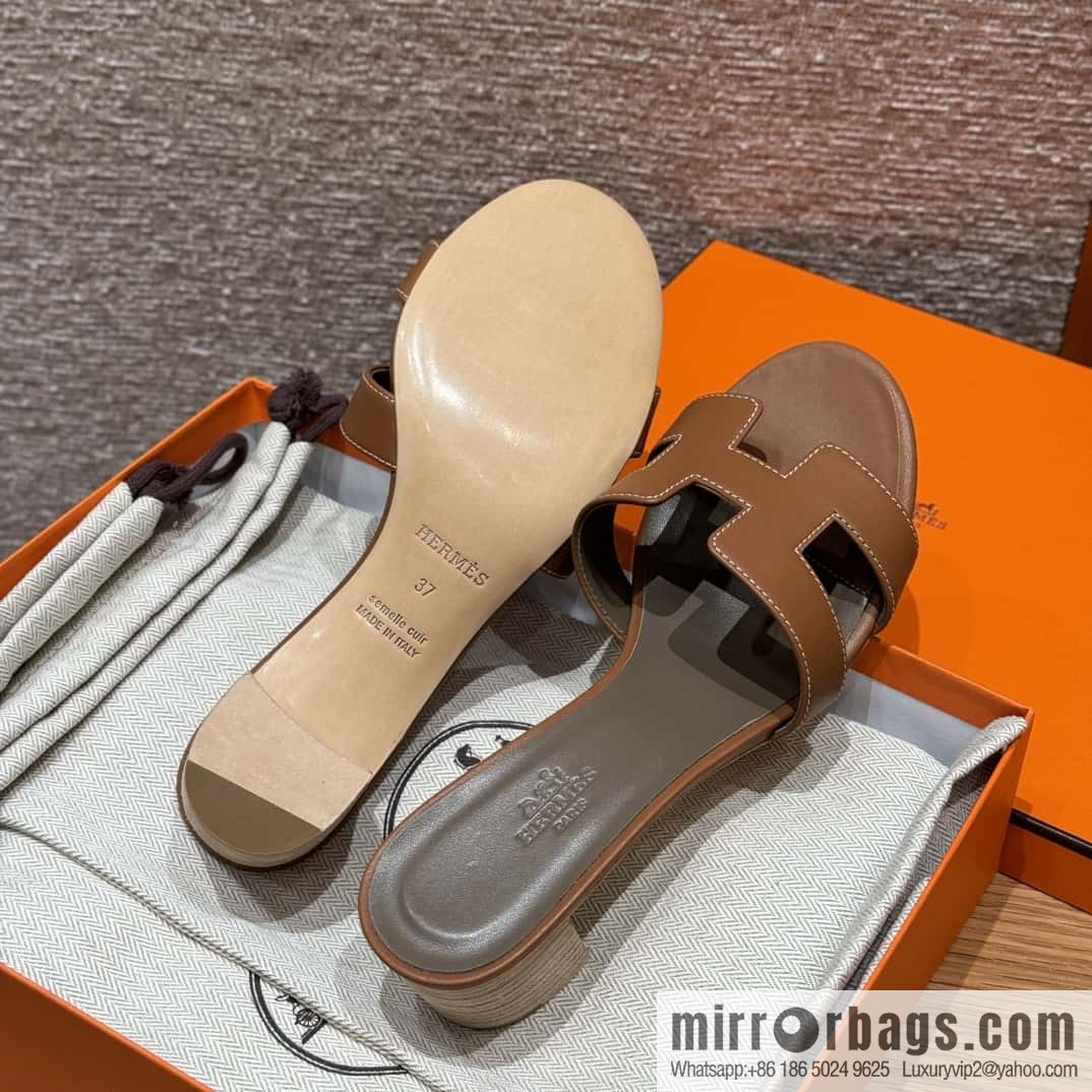HERMES 185 Oasis high heel sandals, golden brown/ck37/gold plain /Swift