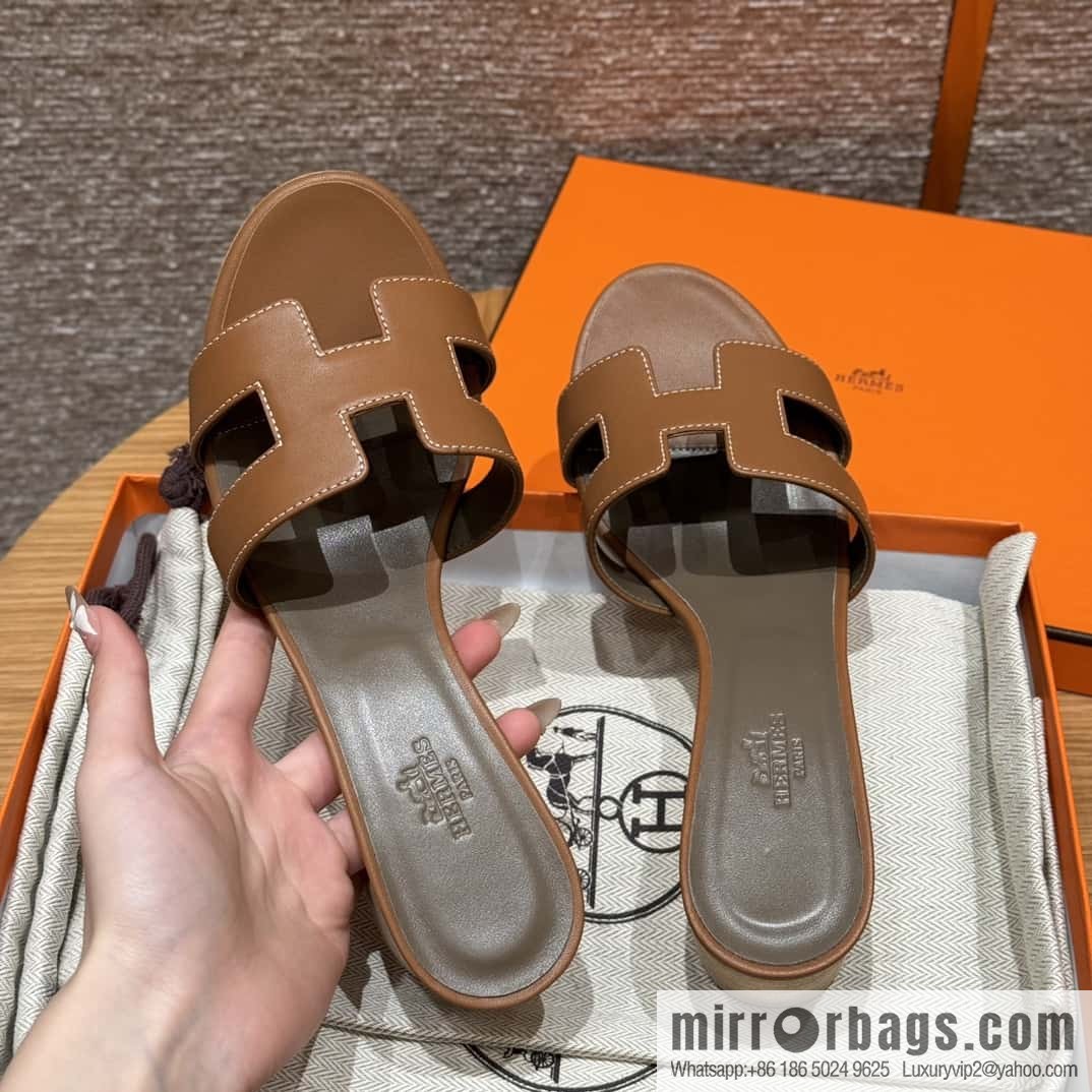 HERMES 185 Oasis high heel sandals, golden brown/ck37/gold plain /Swift