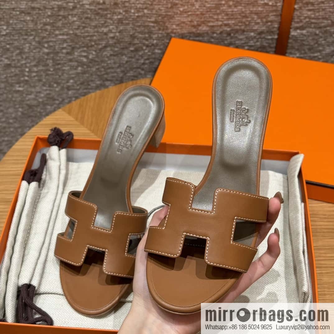 HERMES 185 Oasis high heel sandals, golden brown/ck37/gold plain /Swift