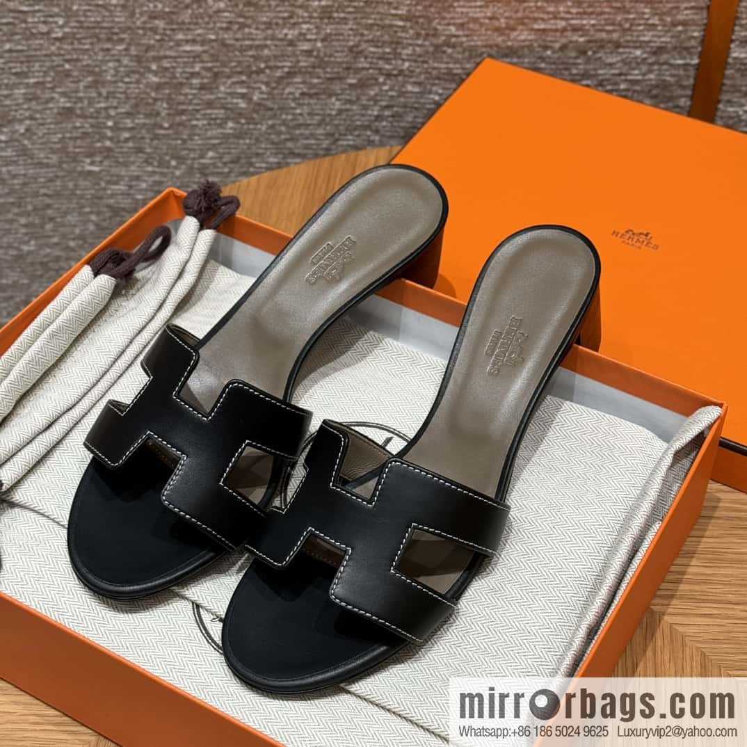 HERMES 185 Oasis High Heel Sandals, Black/ck89/noir /Swift