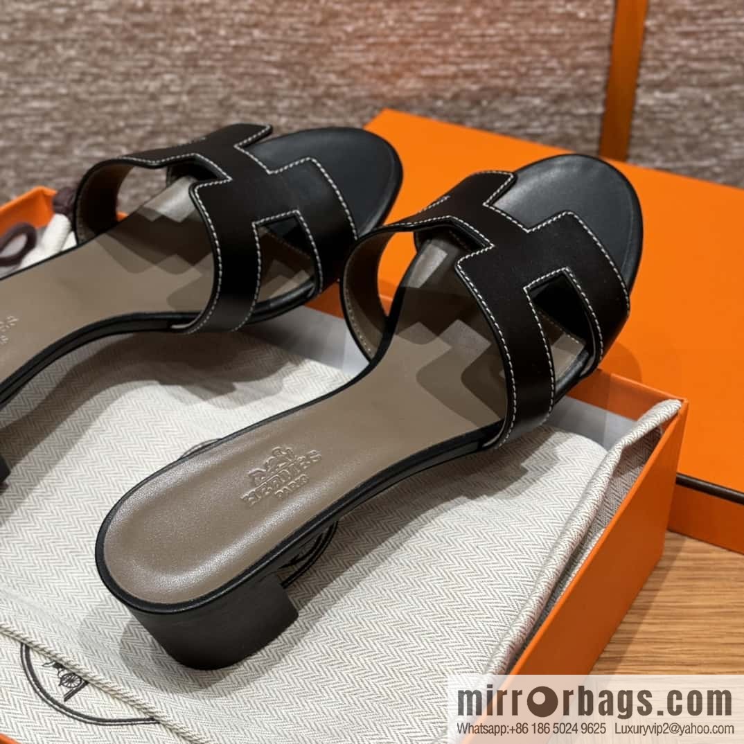 HERMES 185 Oasis High Heel Sandals, Black/ck89/noir /Swift
