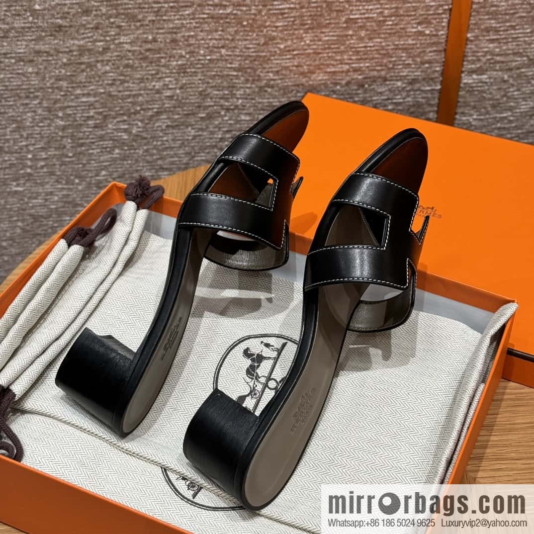 HERMES 185 Oasis High Heel Sandals, Black/ck89/noir /Swift