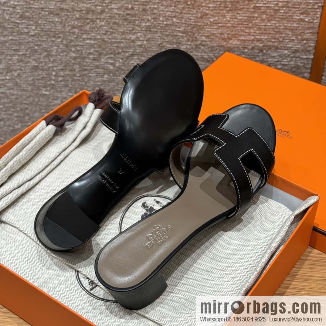 HERMES 185 Oasis High Heel Sandals, Black/ck89/noir /Swift