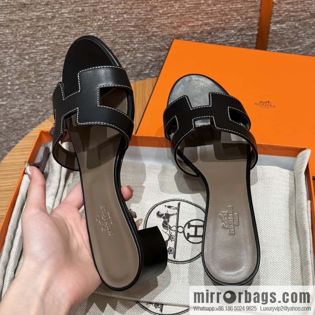 HERMES 185 Oasis High Heel Sandals, Black/ck89/noir /Swift