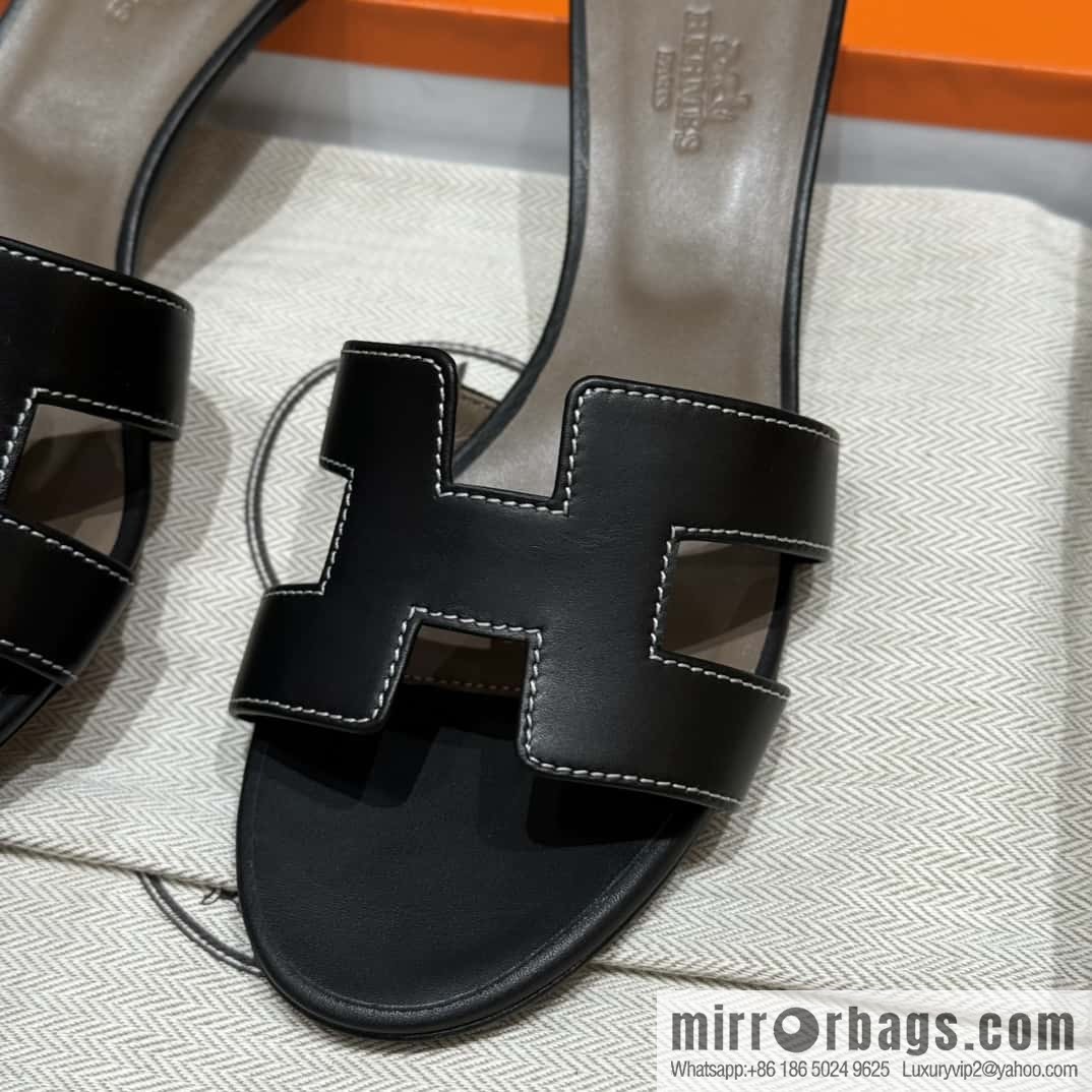 HERMES 185 Oasis High Heel Sandals, Black/ck89/noir /Swift