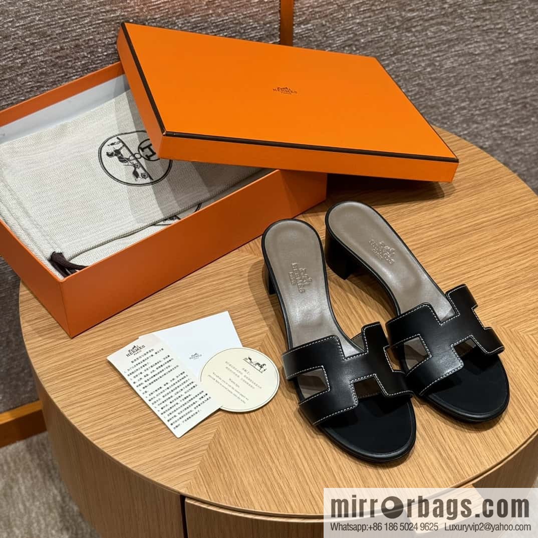 HERMES 185 Oasis High Heel Sandals, Black/ck89/noir /Swift