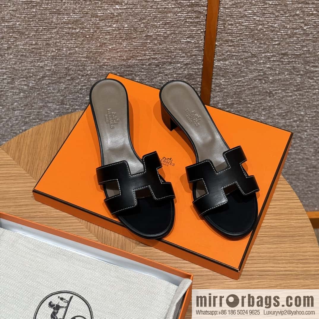 HERMES 185 Oasis High Heel Sandals, Black/ck89/noir /Swift