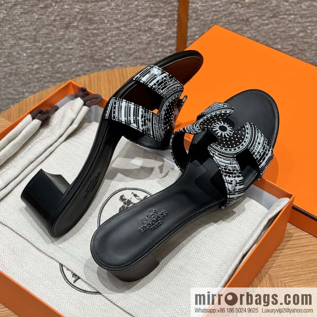 HERMES 185 Oasis High Heel Sandals, Black/ck89/noir /Swift