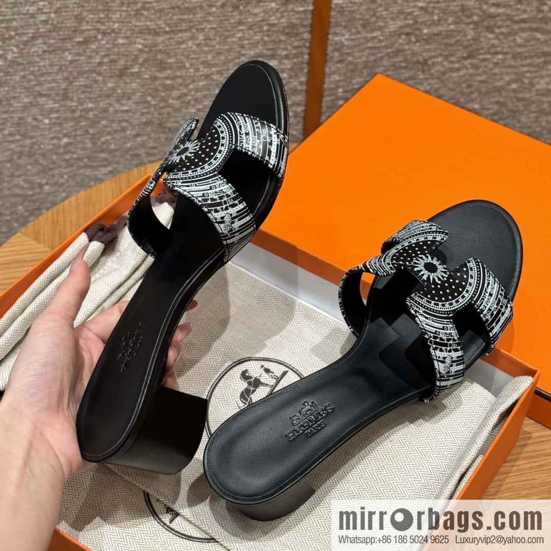 HERMES 185 Oasis High Heel Sandals, Black/ck89/noir /Swift