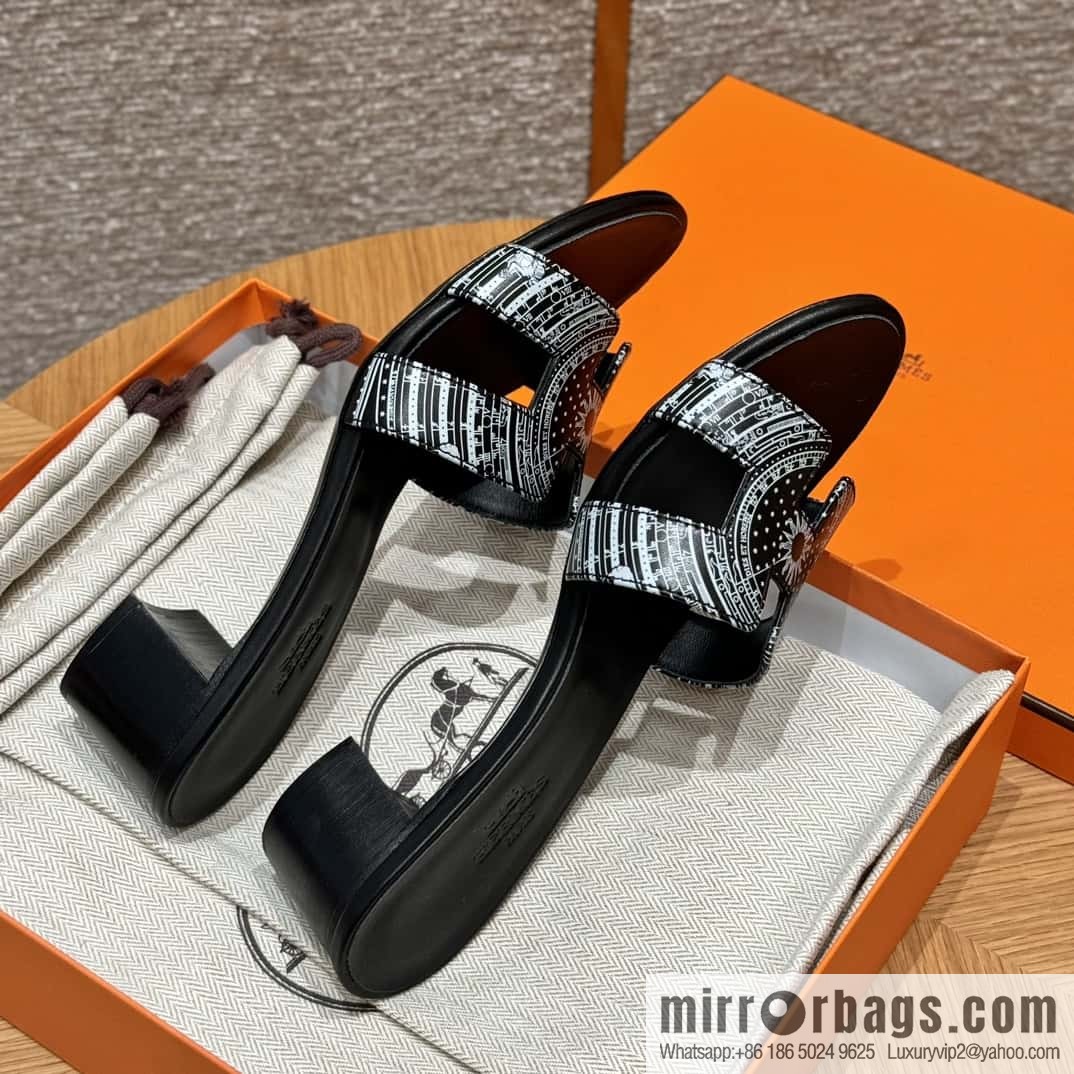 HERMES 185 Oasis High Heel Sandals, Black/ck89/noir /Swift
