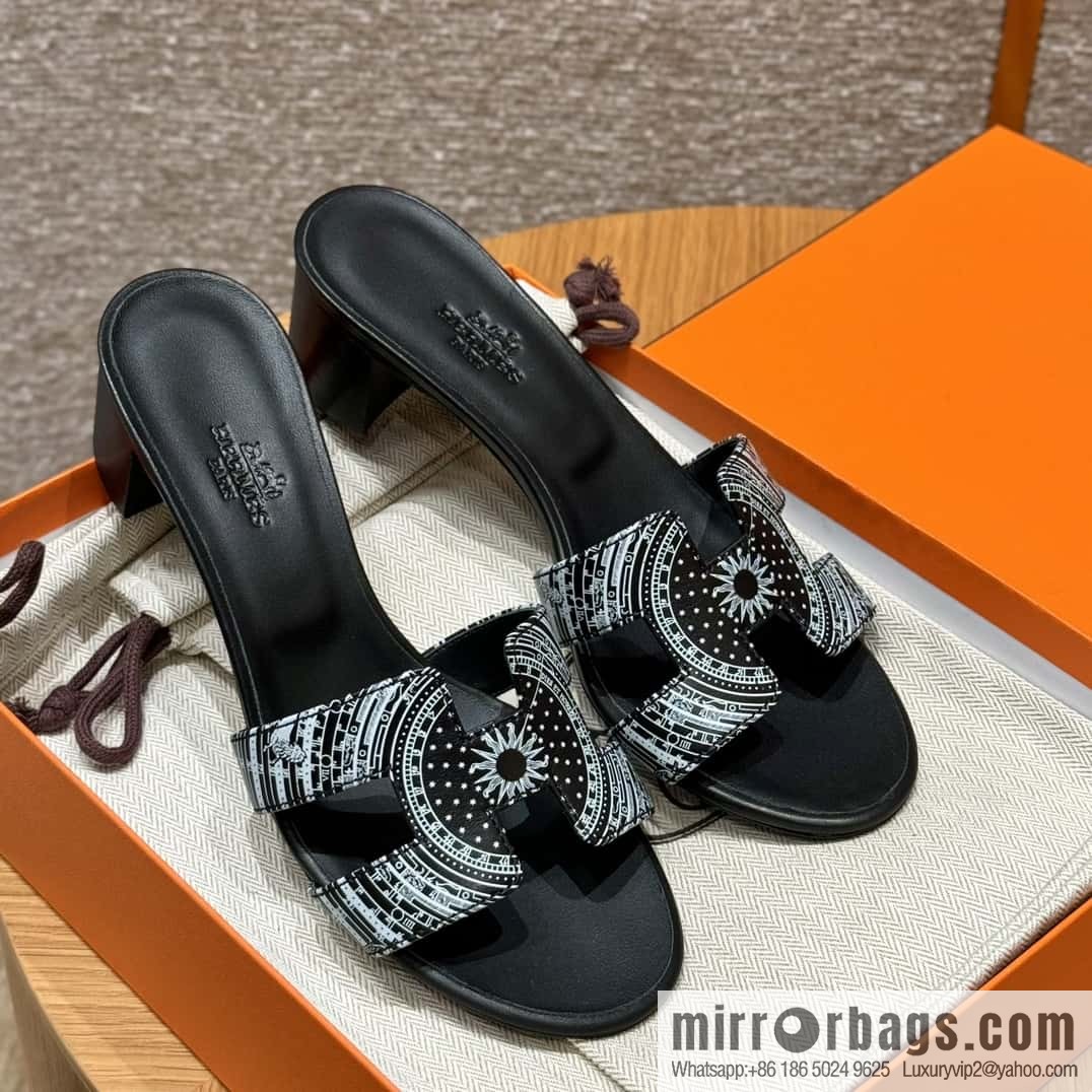 HERMES 185 Oasis High Heel Sandals, Black/ck89/noir /Swift