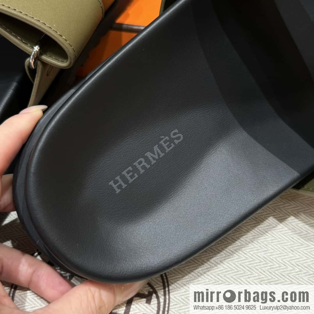 HERMES 180 CHYPRE SANDAL uncle shoes, army green/army green lambskin/Natural lambskin lininh