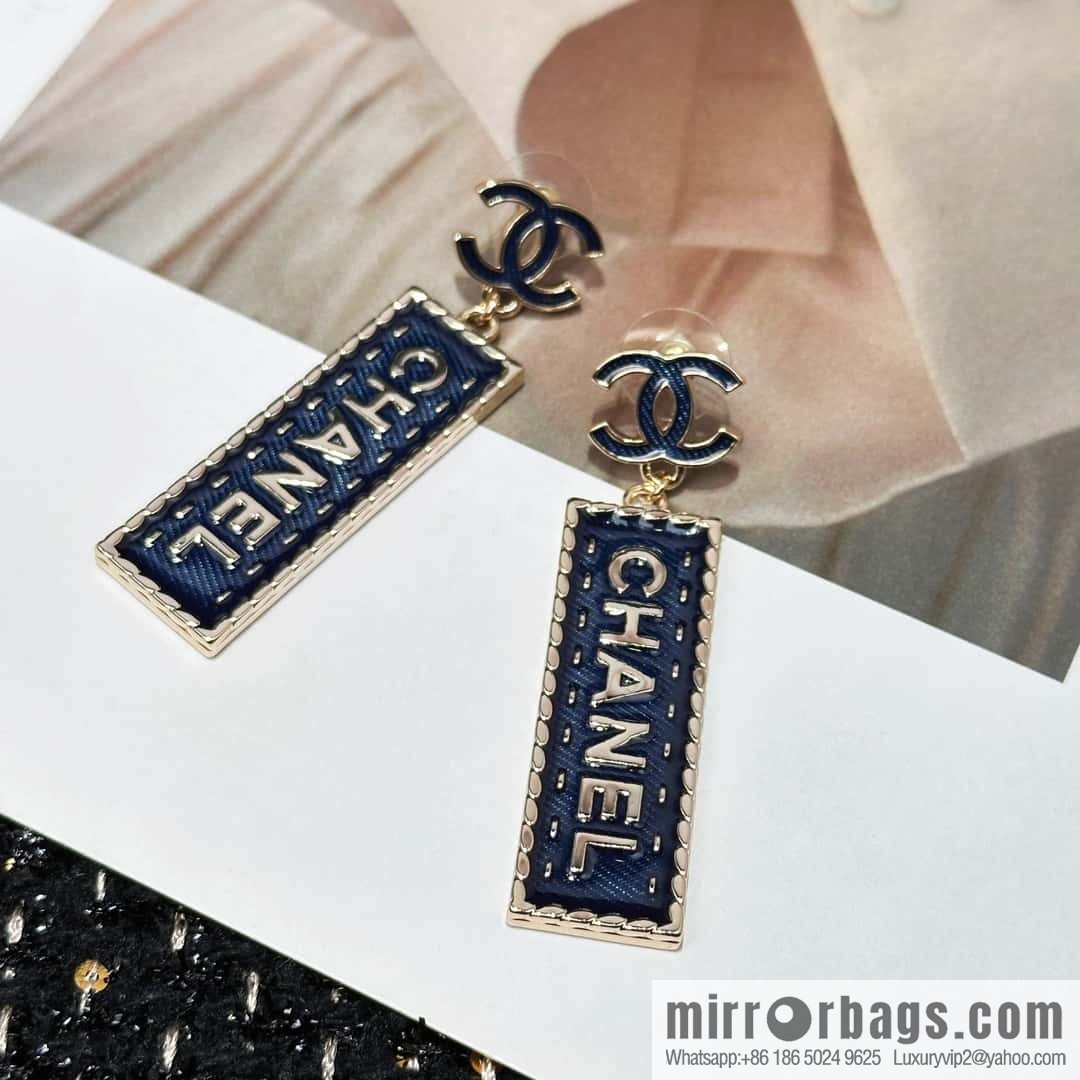 ❗️New ❗️☀️ new ☑️ chanel c2 double c denim strip letter stud earrings ☀️