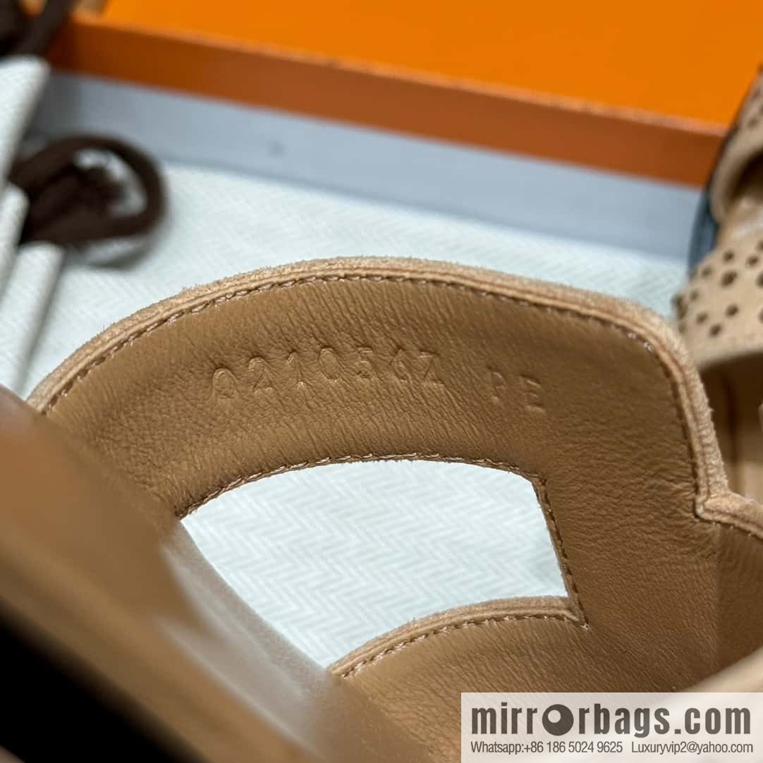 HERMES 181 Oran slippers, apricot/Apricot color suede suede/diamond/Chamois leather/drilling/Chever