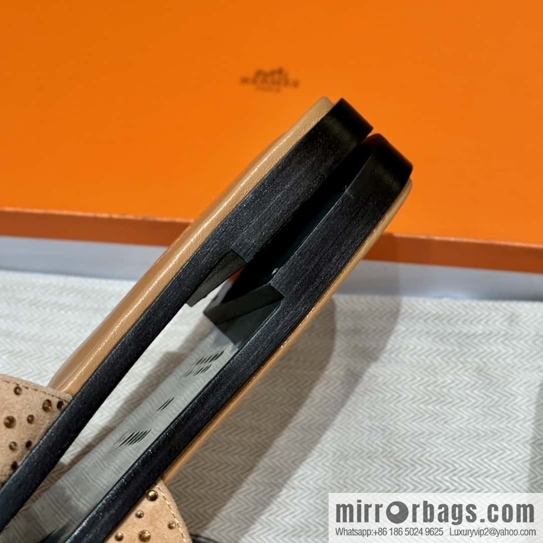HERMES 181 Oran slippers, apricot/Apricot color suede suede/diamond/Chamois leather/drilling/Chever