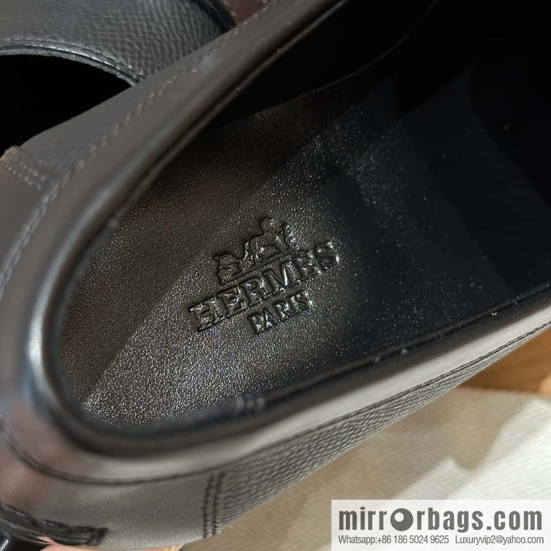HERMES 227Destin loafers, black/ck89/noir palm-print calfskin/Epsom/Calfskin