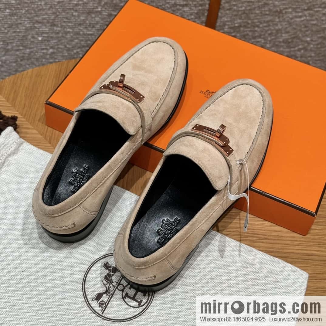 HERMES 227Destin loafers Clay beige/clay beige, suede/Chamois leather