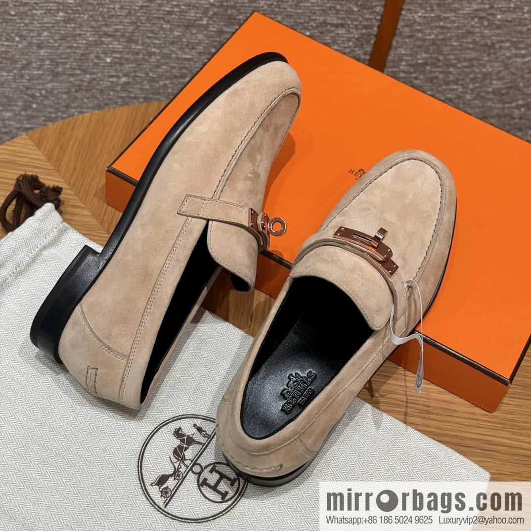 HERMES 227Destin loafers Clay beige/clay beige, suede/Chamois leather
