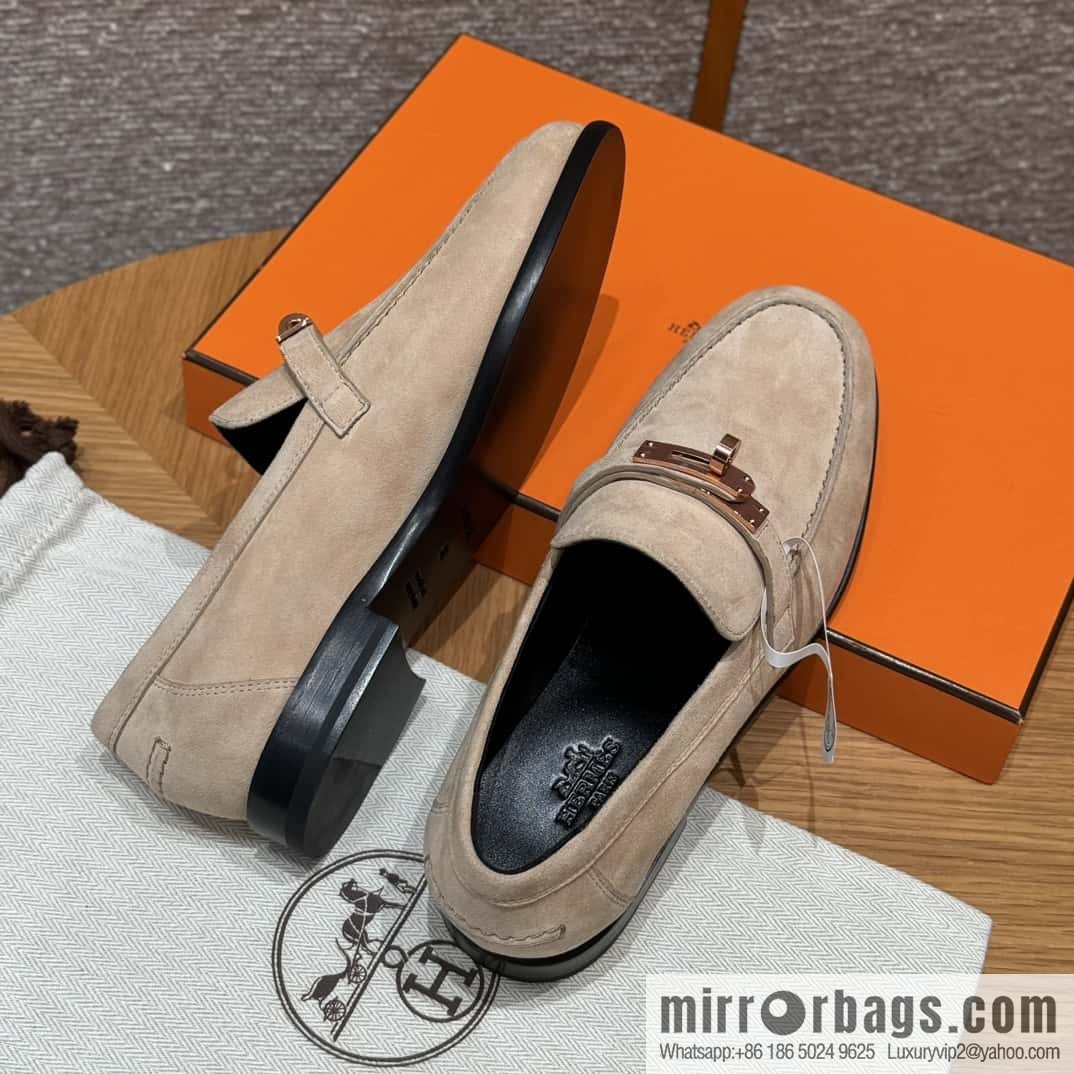 HERMES 227Destin loafers Clay beige/clay beige, suede/Chamois leather