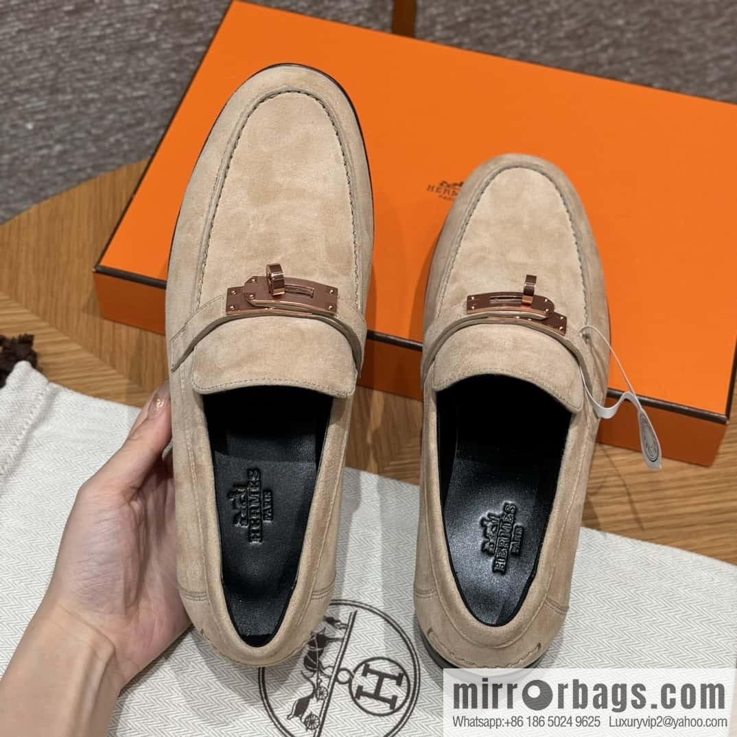 HERMES 227Destin loafers Clay beige/clay beige, suede/Chamois leather