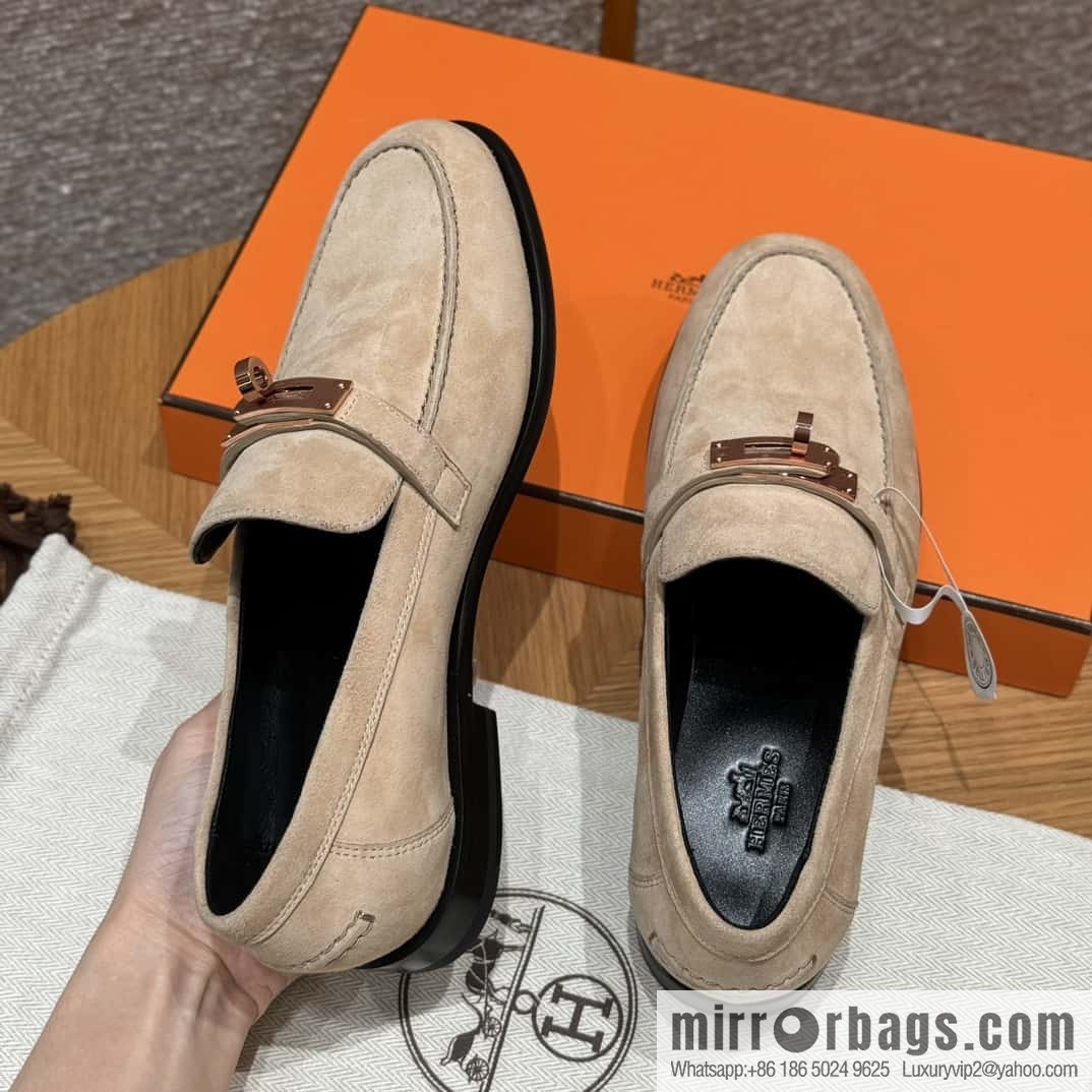 HERMES 227Destin loafers Clay beige/clay beige, suede/Chamois leather