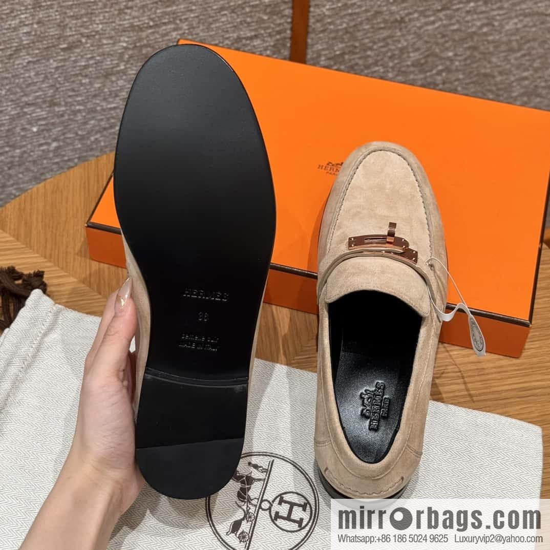 HERMES 227Destin loafers Clay beige/clay beige, suede/Chamois leather