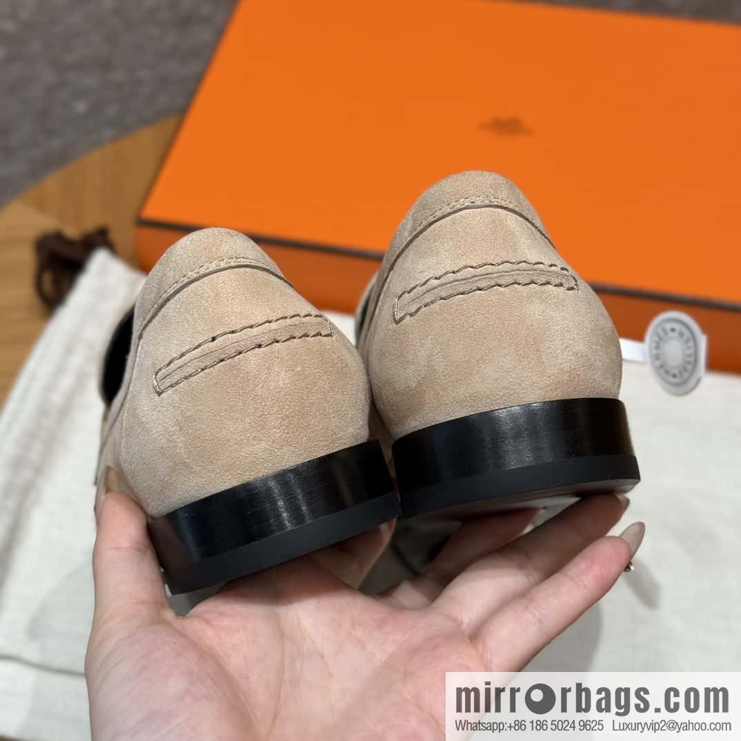 HERMES 227Destin loafers Clay beige/clay beige, suede/Chamois leather