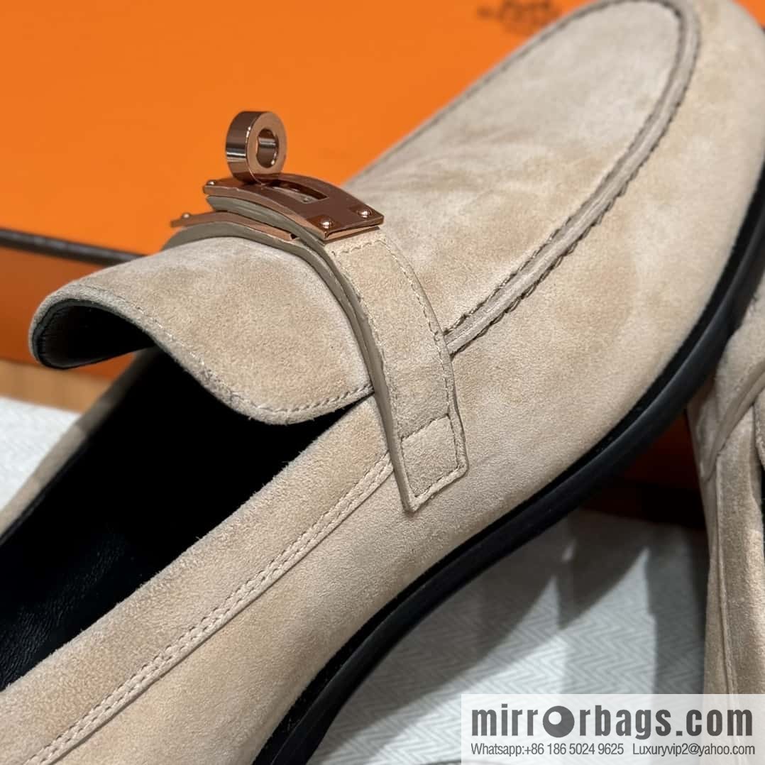 HERMES 227Destin loafers Clay beige/clay beige, suede/Chamois leather