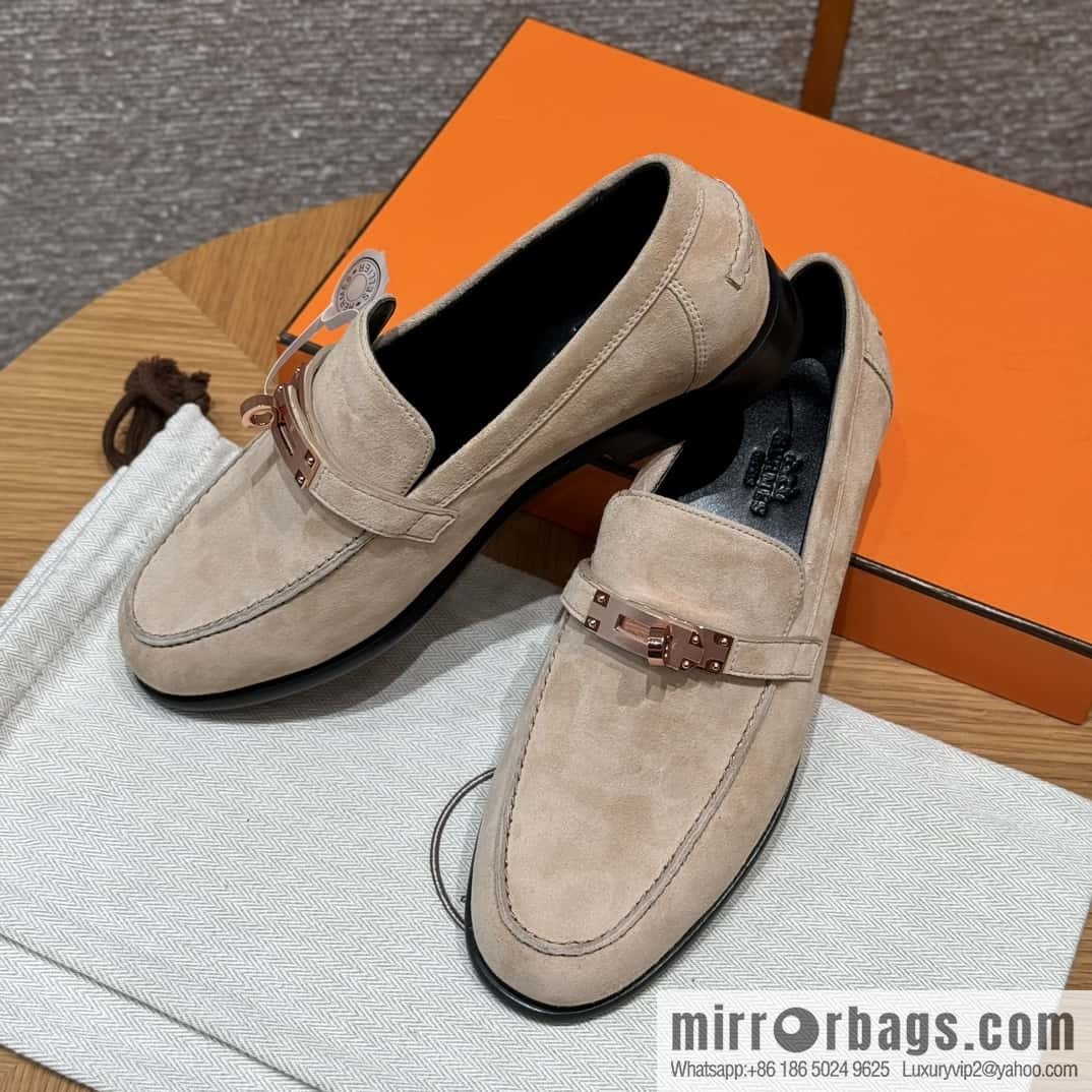 HERMES 227Destin loafers Clay beige/clay beige, suede/Chamois leather