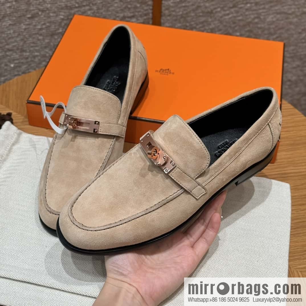 HERMES 227Destin loafers Clay beige/clay beige, suede/Chamois leather