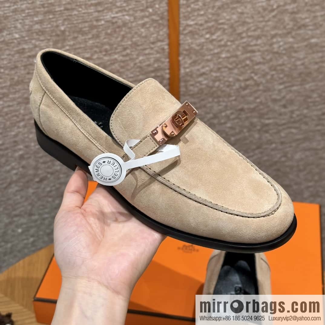 HERMES 227Destin loafers Clay beige/clay beige, suede/Chamois leather