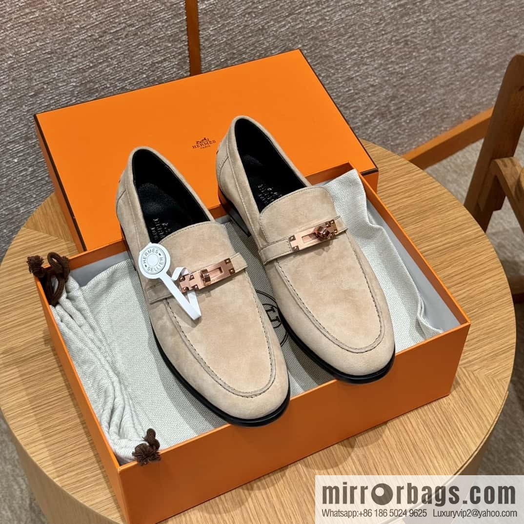HERMES 227Destin loafers Clay beige/clay beige, suede/Chamois leather