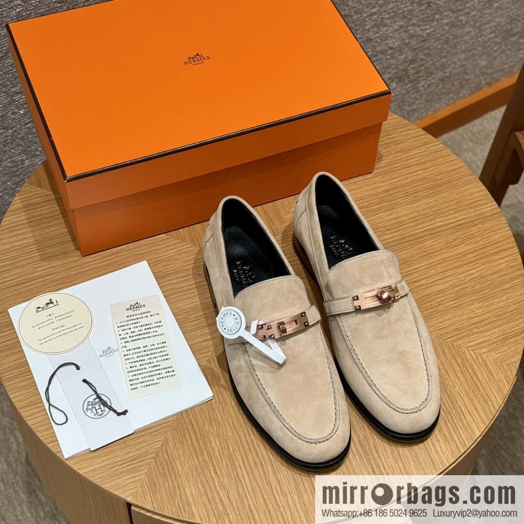 HERMES 227Destin loafers Clay beige/clay beige, suede/Chamois leather
