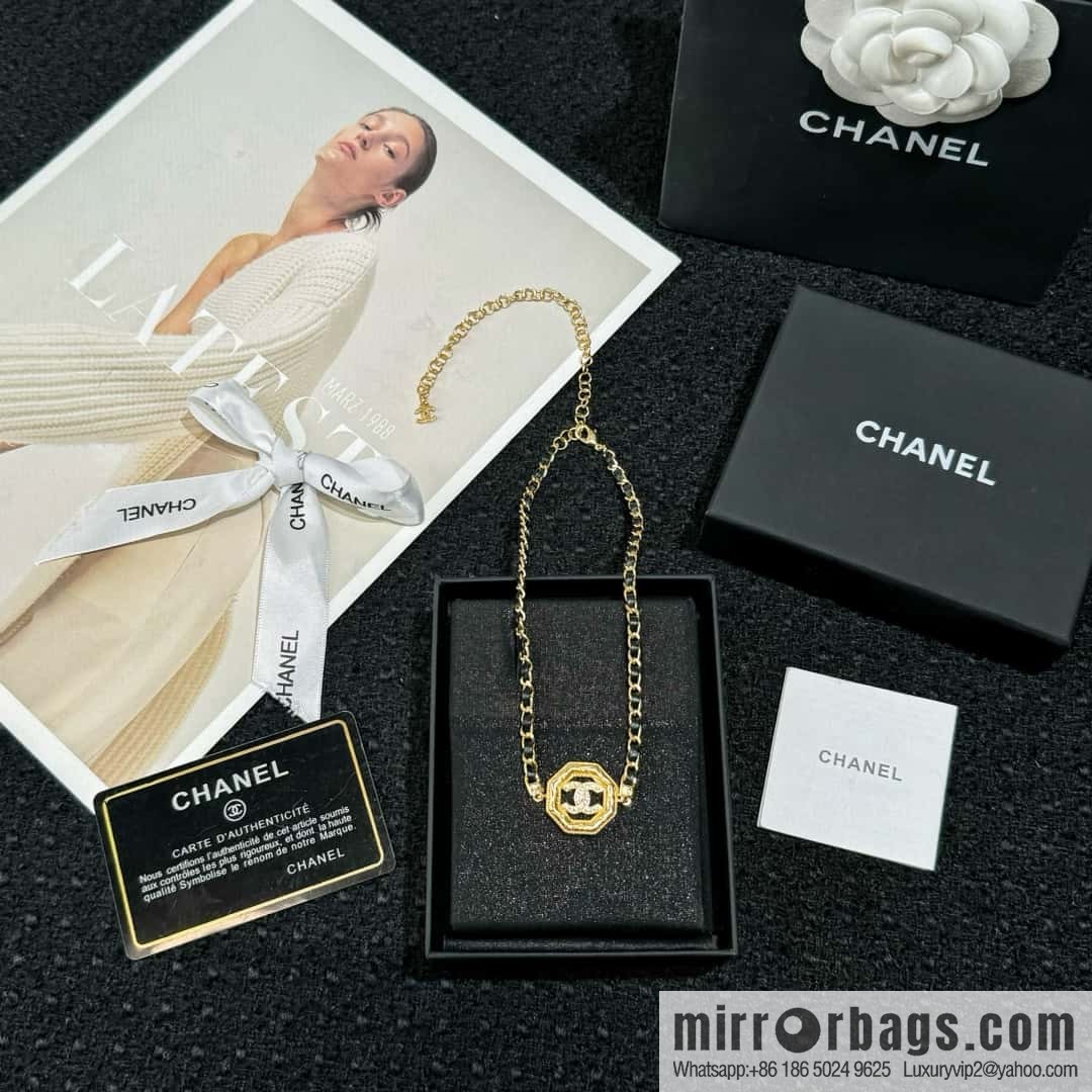 New ☑️ CHANEL double C octagonal black leather rope necklace