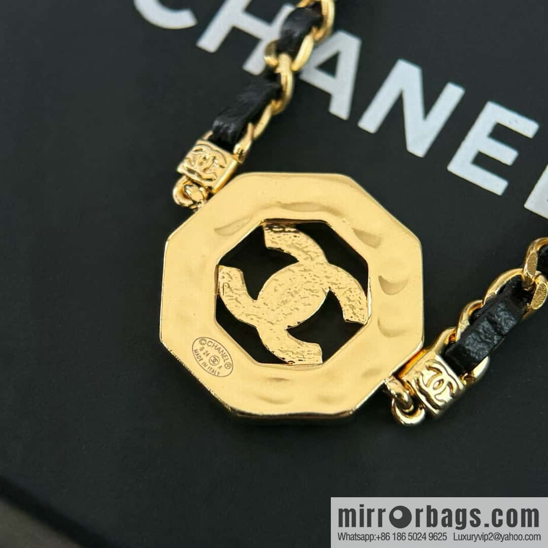 New ☑️ CHANEL double C octagonal black leather rope necklace