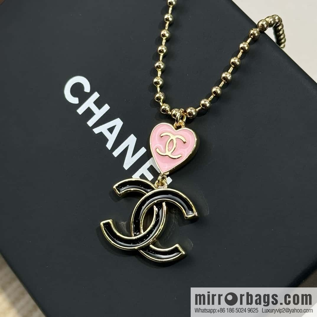 New ☑️ CHANEL double C peach heart love necklace, earrings and studs