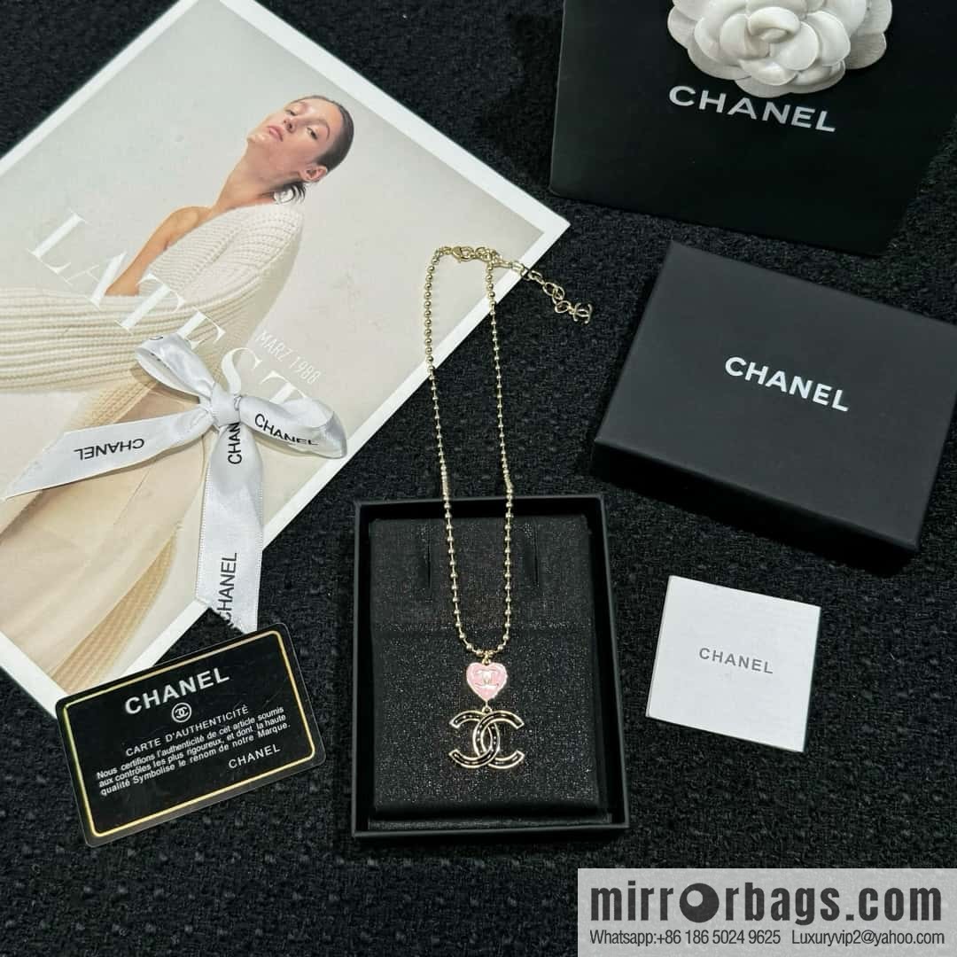 New ☑️ CHANEL double C peach heart love necklace, earrings and studs