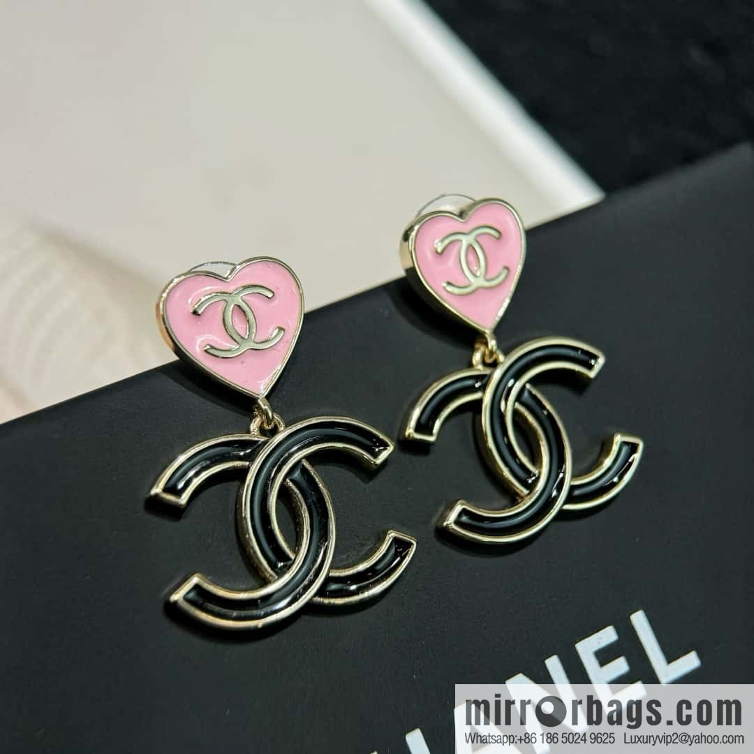 New ☑️ CHANEL double C peach heart love, earrings stud earrings