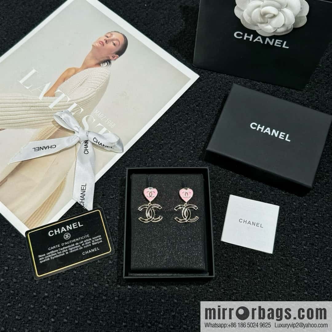 New ☑️ CHANEL double C peach heart love, earrings stud earrings