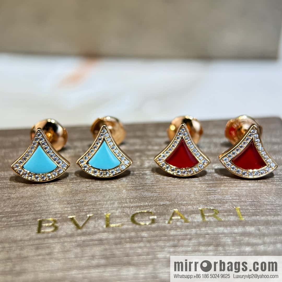 ❗️New ❗️ ☀️ BVLGARI DIVAS'DREAM with Diamond Chalcedony Turquoise Fan Stud Earrings ☀️