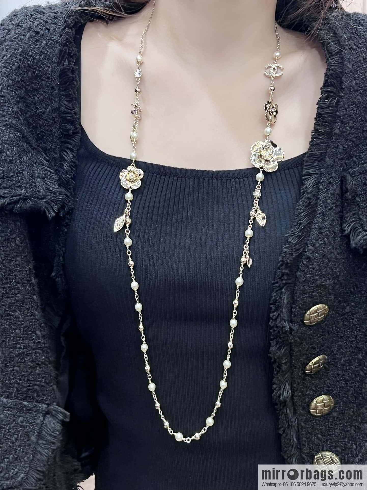 ❗️New ❗️☀️ New ☑️ Chanel Golden Camellia Double C Sweater Chain Long Necklace ☀️