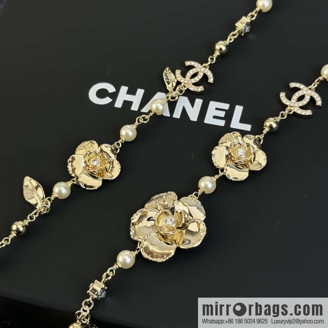 ❗️New ❗️☀️ New ☑️ Chanel Golden Camellia Double C Sweater Chain Long Necklace ☀️