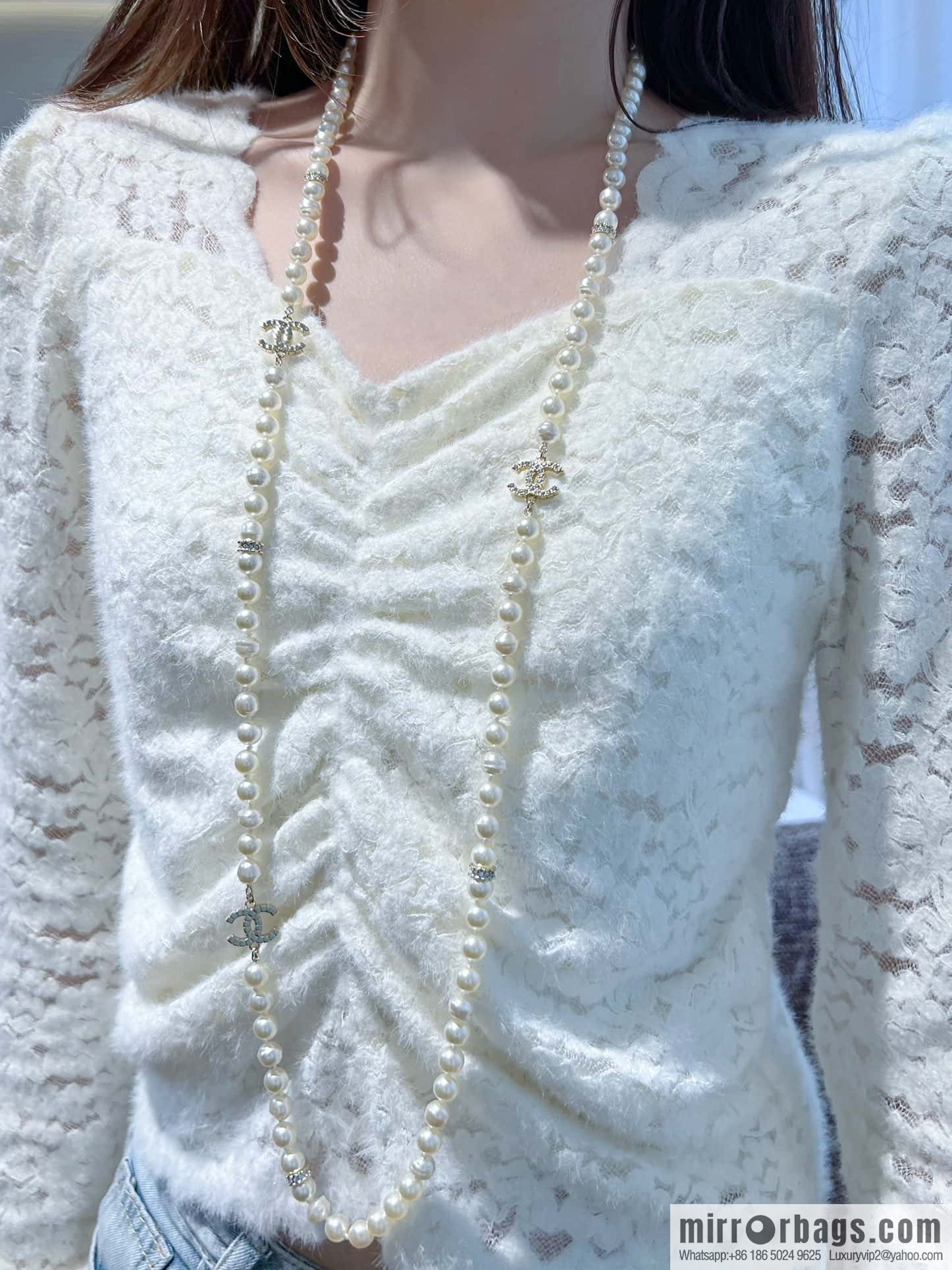 ❗️New ❗️☀️ New ☑️ Chanel 3 Double C Pearl Sweater Chain Necklace