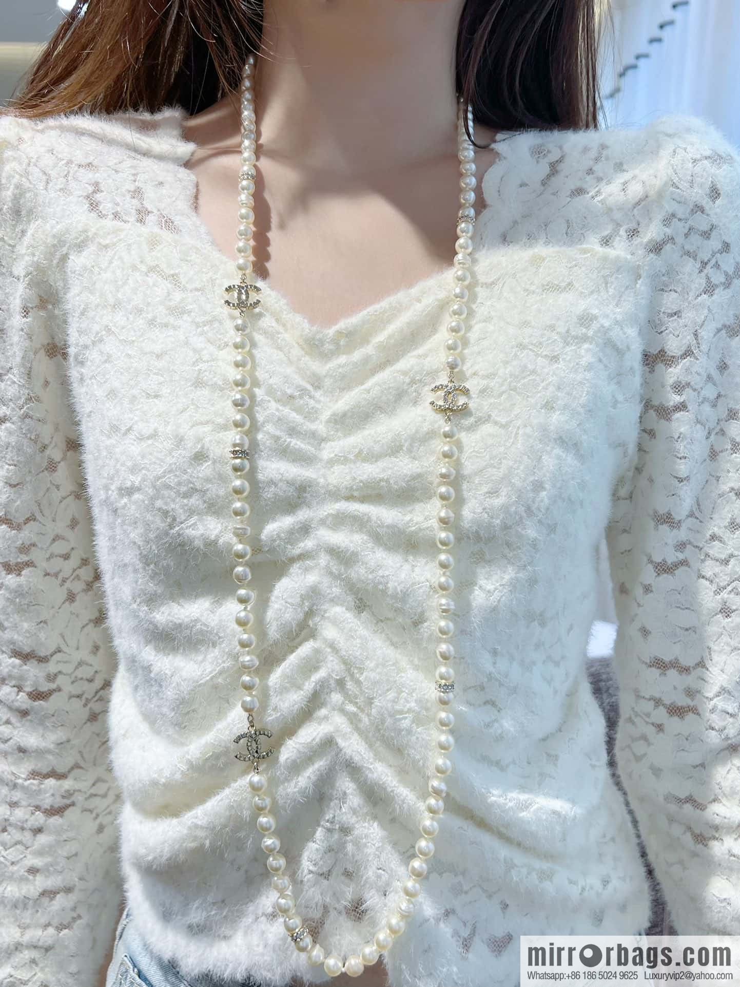 ❗️New ❗️☀️ New ☑️ Chanel 3 Double C Pearl Sweater Chain Necklace