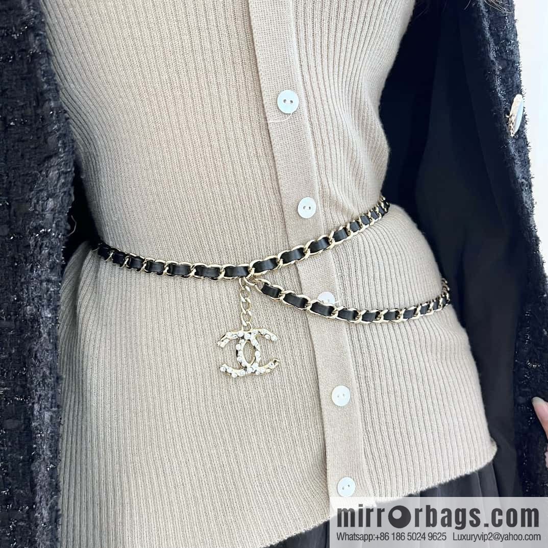❗️New ❗️ ☀️ New ☑️ Chanel Double C Black Leather Rope Belt Waist Chain ☀️