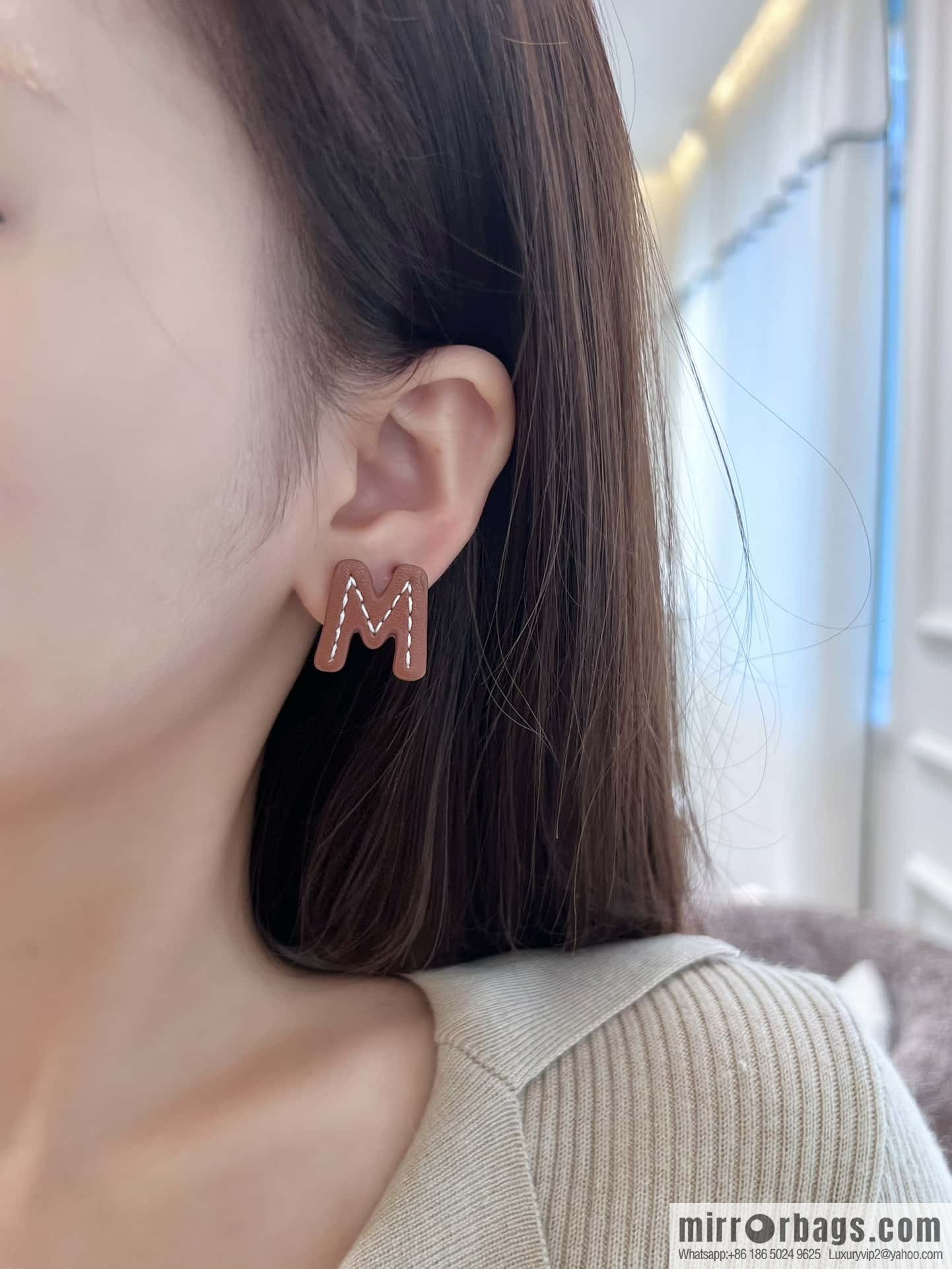 ❗️New ❗️ (Pair) MIU MIU Miu Asymmetrical Leather Letter Stud Earrings
