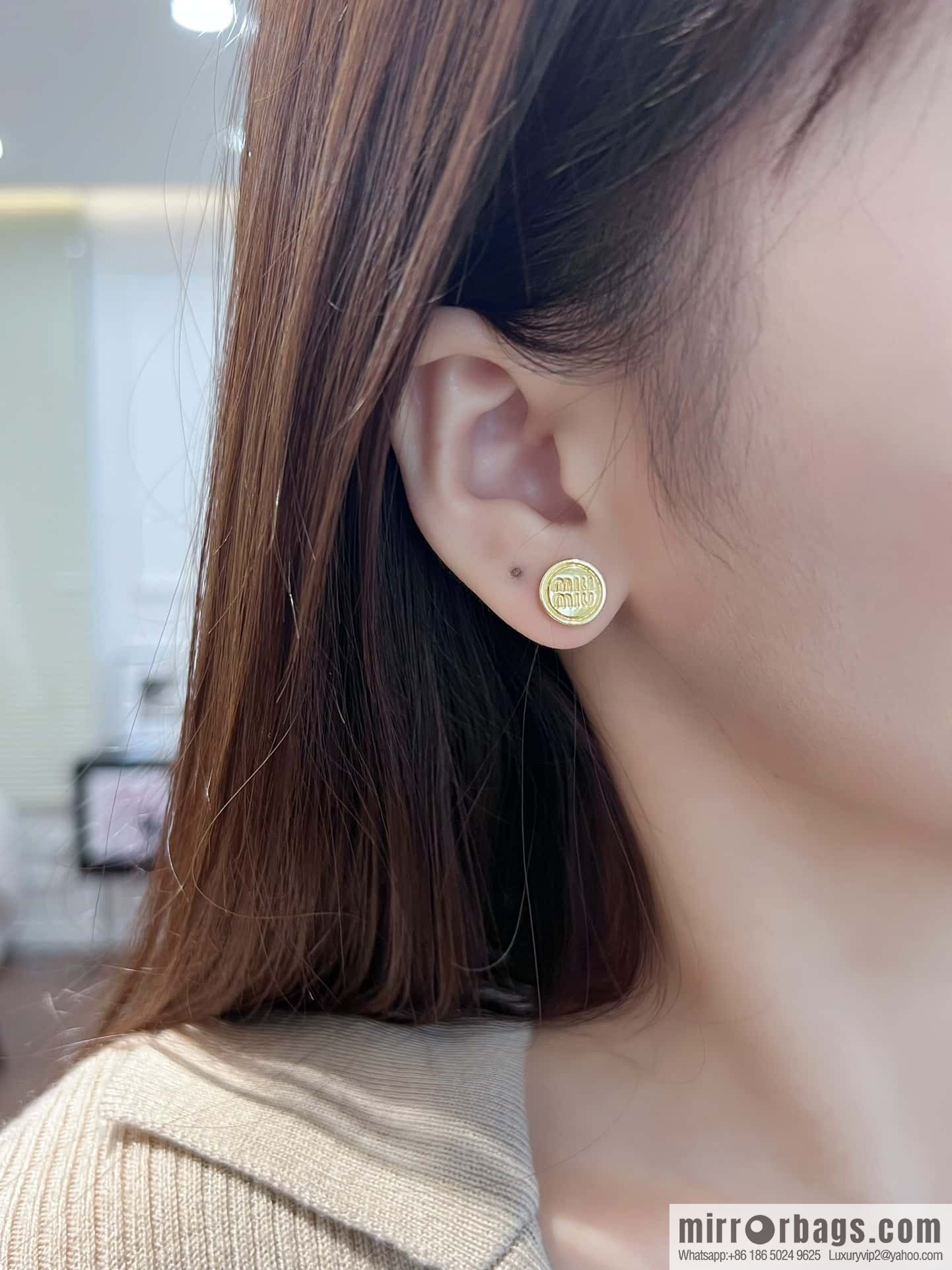 ❗️New ❗️ (Pair) MIU MIU Miu Asymmetrical Leather Letter Stud Earrings